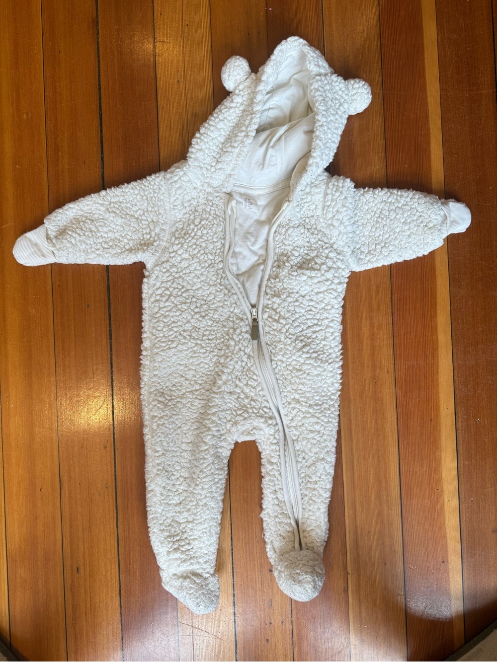 H&M Cream Sherpa Baby Footed One-Piece with Hood